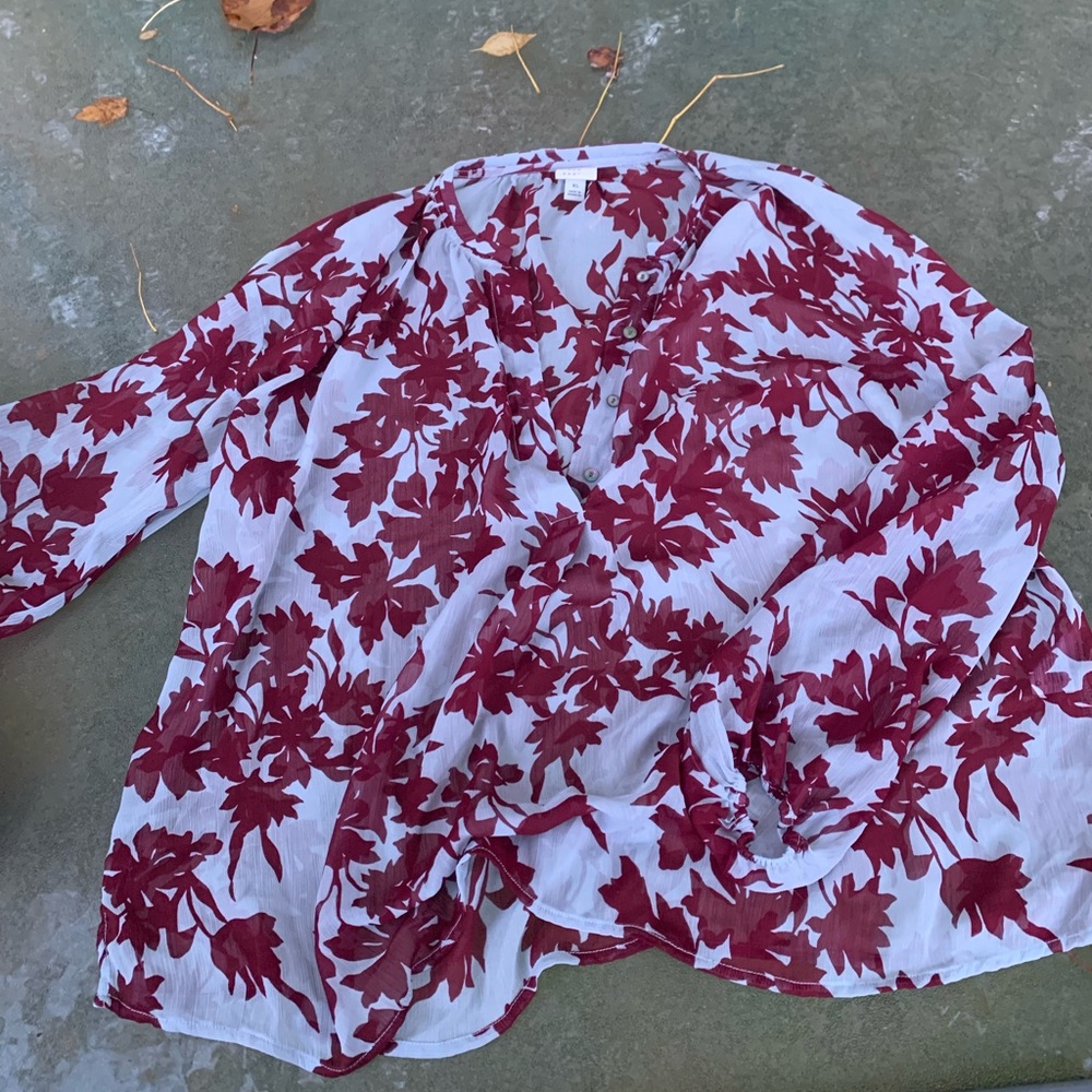 Sheer Chiffon Maroon and Blue Blouse